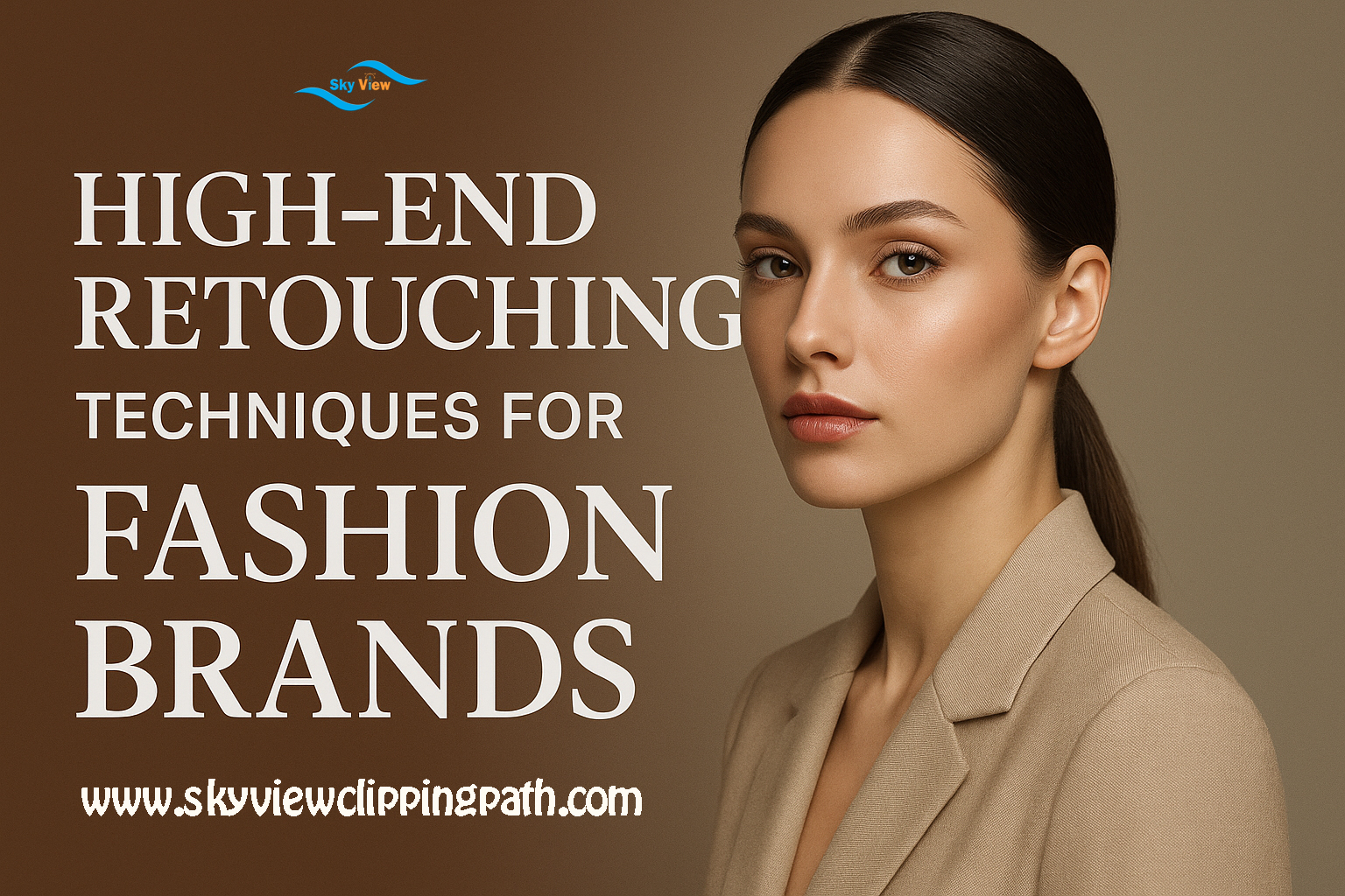 Model with flawless, natural retouching showcasing high-end fashion editing