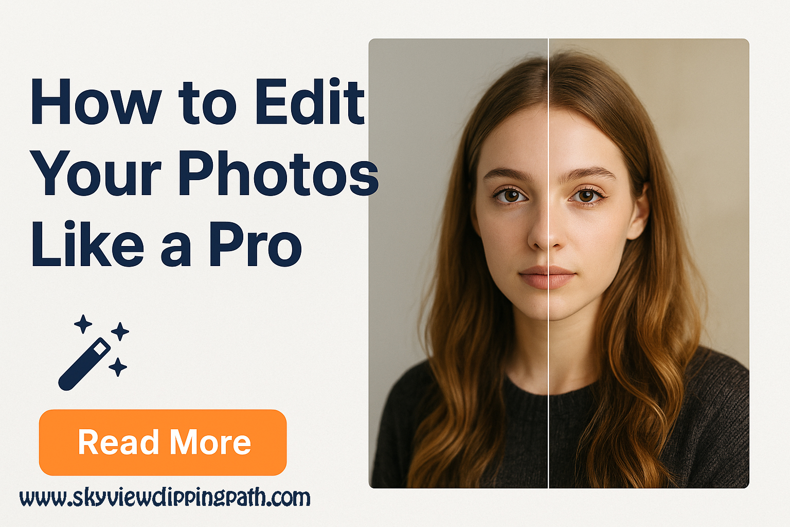 Before-and-after photo showing color-correction, cropping, and retouching